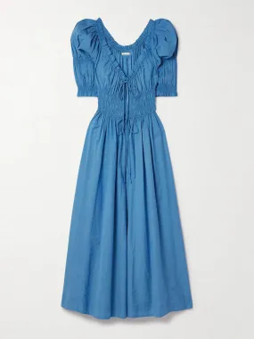 Ischia shirred cotton-blend voile midi dress