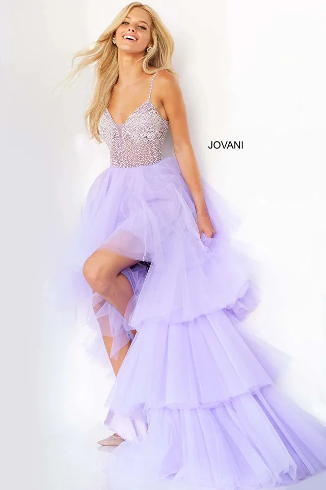 Jovani 07231 High Low Tulle Beaded Bodice Dress - Special Occasion