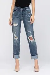 Judy Blue Bleach Splash Boyfriend 30" Inseam Jeans