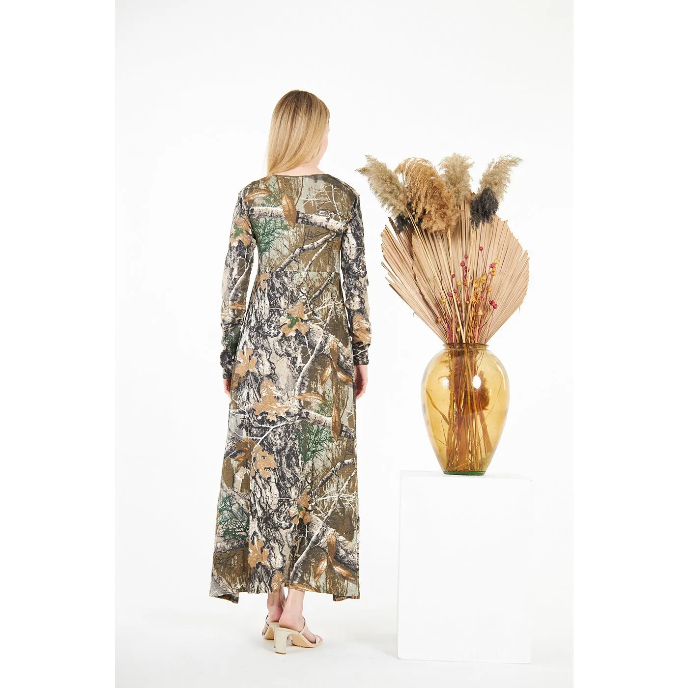 Jungle Double Breasted Printed Long Dress