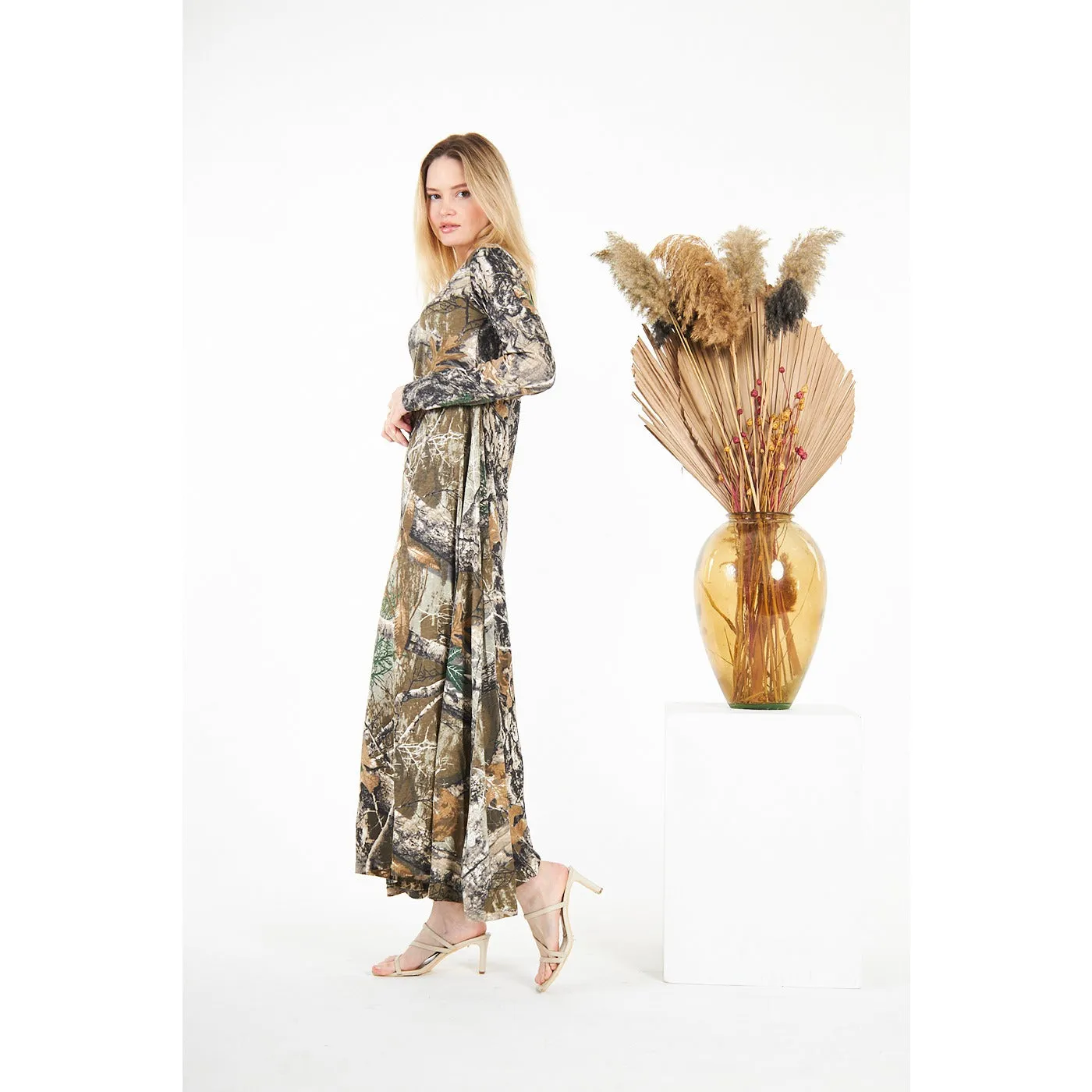 Jungle Double Breasted Printed Long Dress