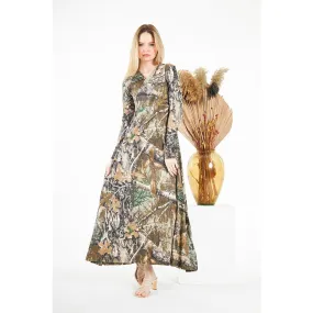 Jungle Double Breasted Printed Long Dress