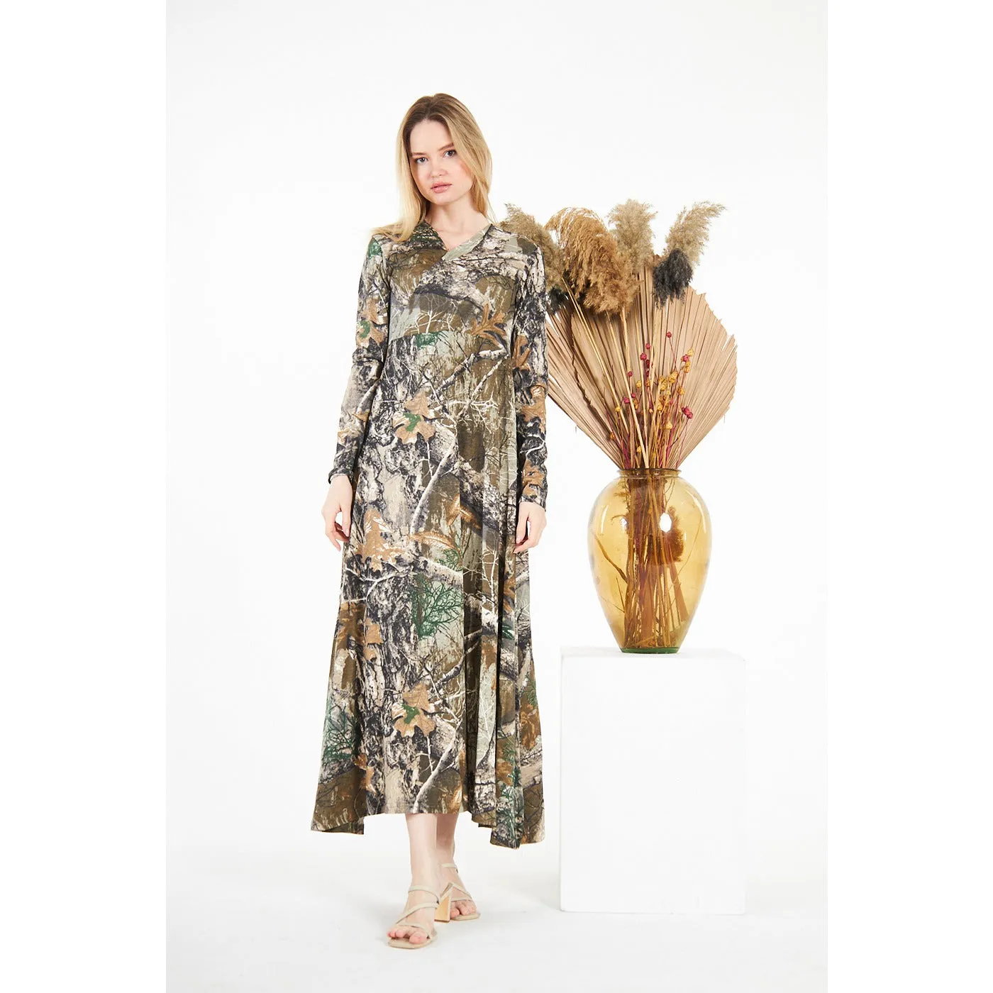 Jungle Double Breasted Printed Long Dress