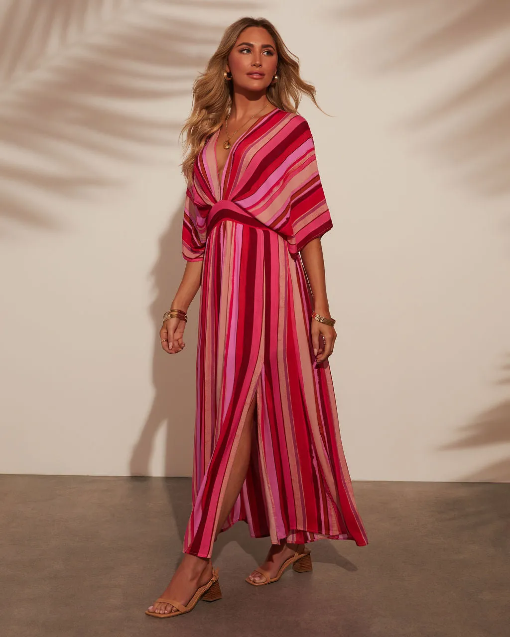 Kadie Striped Kimono Sleeve Maxi Dress