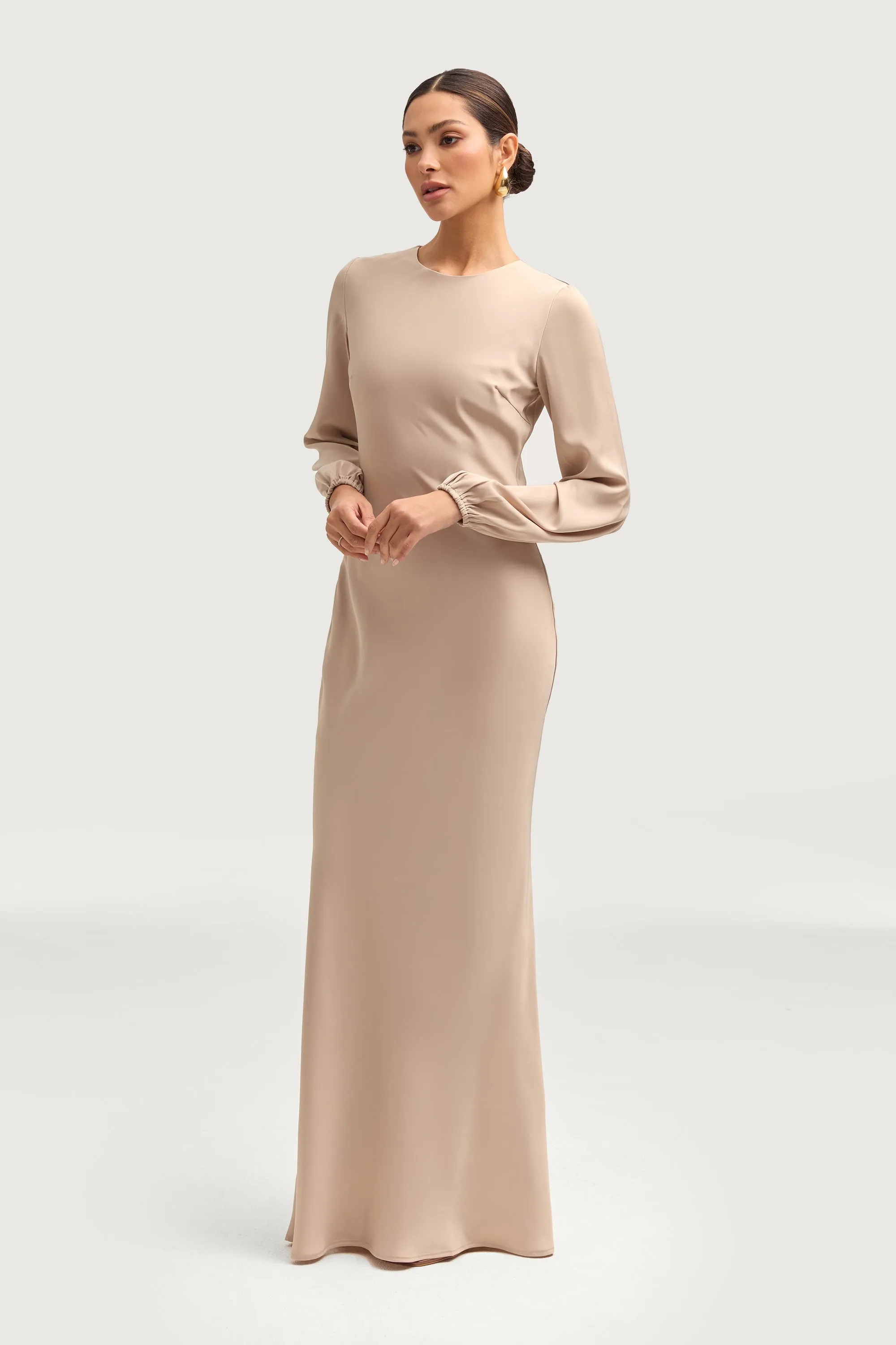 Kamila Satin Maxi Dress - Stone