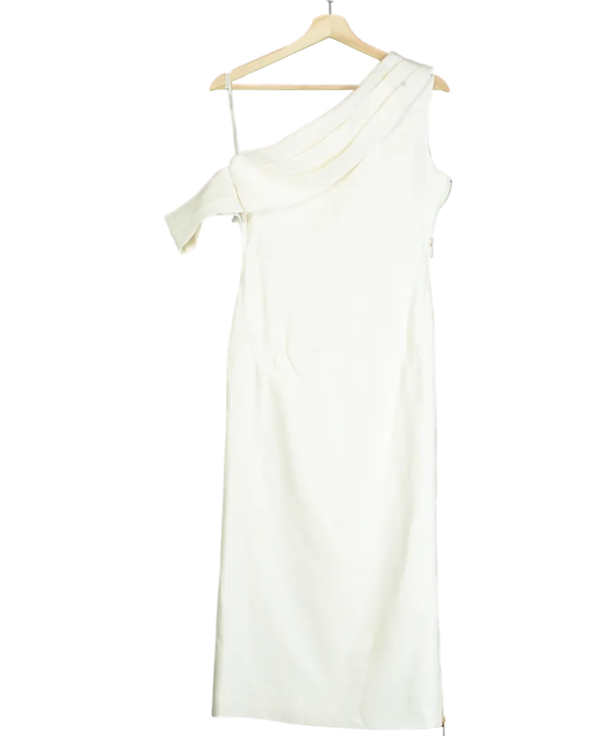 Karen Millen White Tailored One Shoulder Folded Maxi Dress UK 8