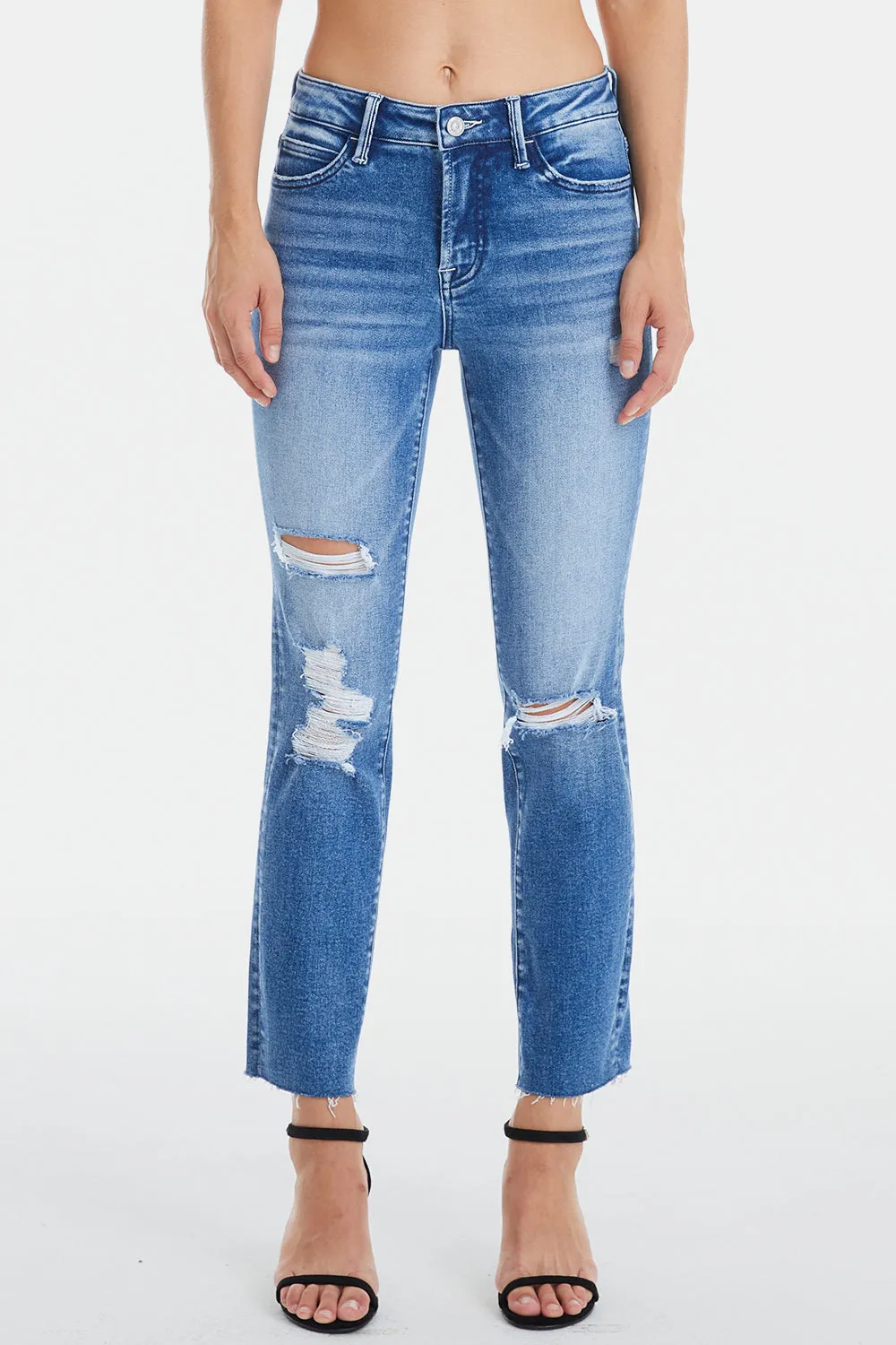 KESLEY Full Size High Waist Distressed Cat's Whiskers Straight Jeans