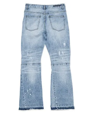 KNEE DESTROYED SLIM FLARE DENIM