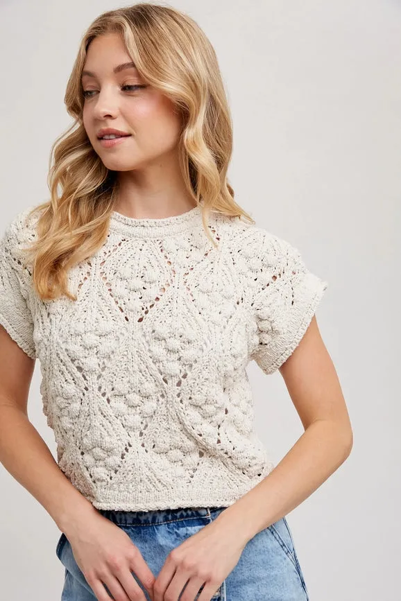 Knit Sweater Short Sleeved Pullover NATURAL