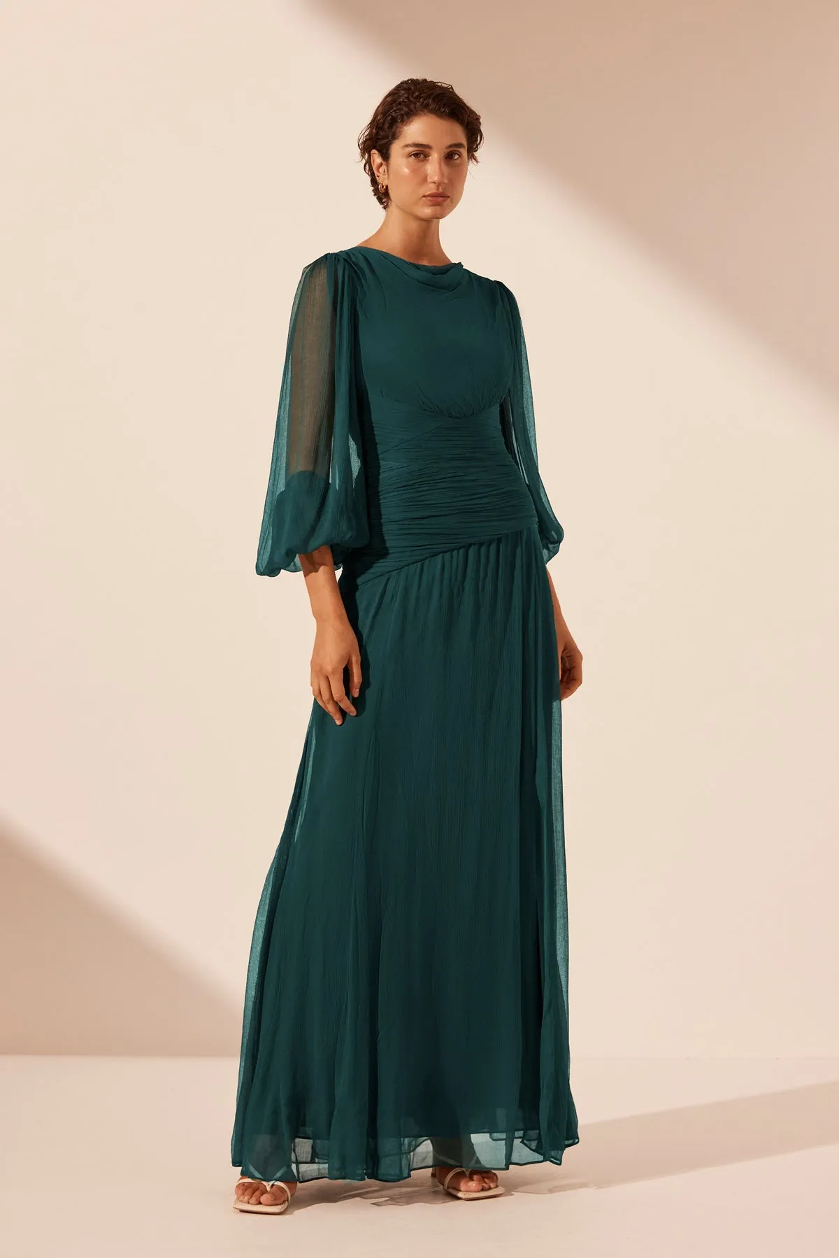 LAYLA PANELLED LONG SLEEVE MAXI DRESS - DARK TEAL