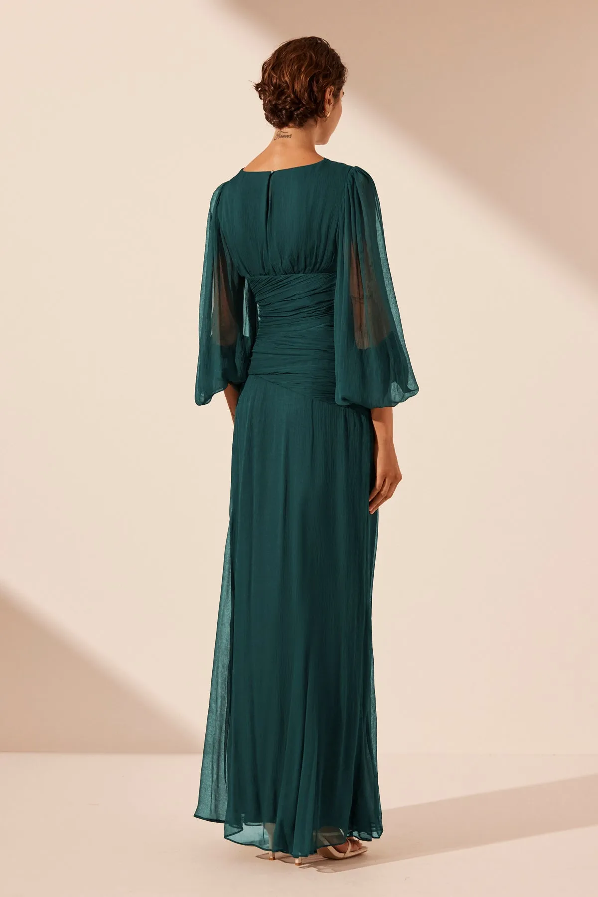 LAYLA PANELLED LONG SLEEVE MAXI DRESS - DARK TEAL