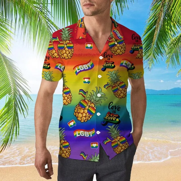 Lgbt Pride Hawaiian Shirts For Gaymer And Lesbian Couple, Pride Hawaiian Gifts, Pineapple Pride Hawaiian Shirt