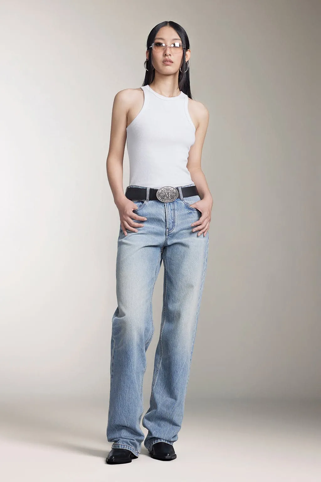 Light Blue Low-Rise Straight Fit Jeans