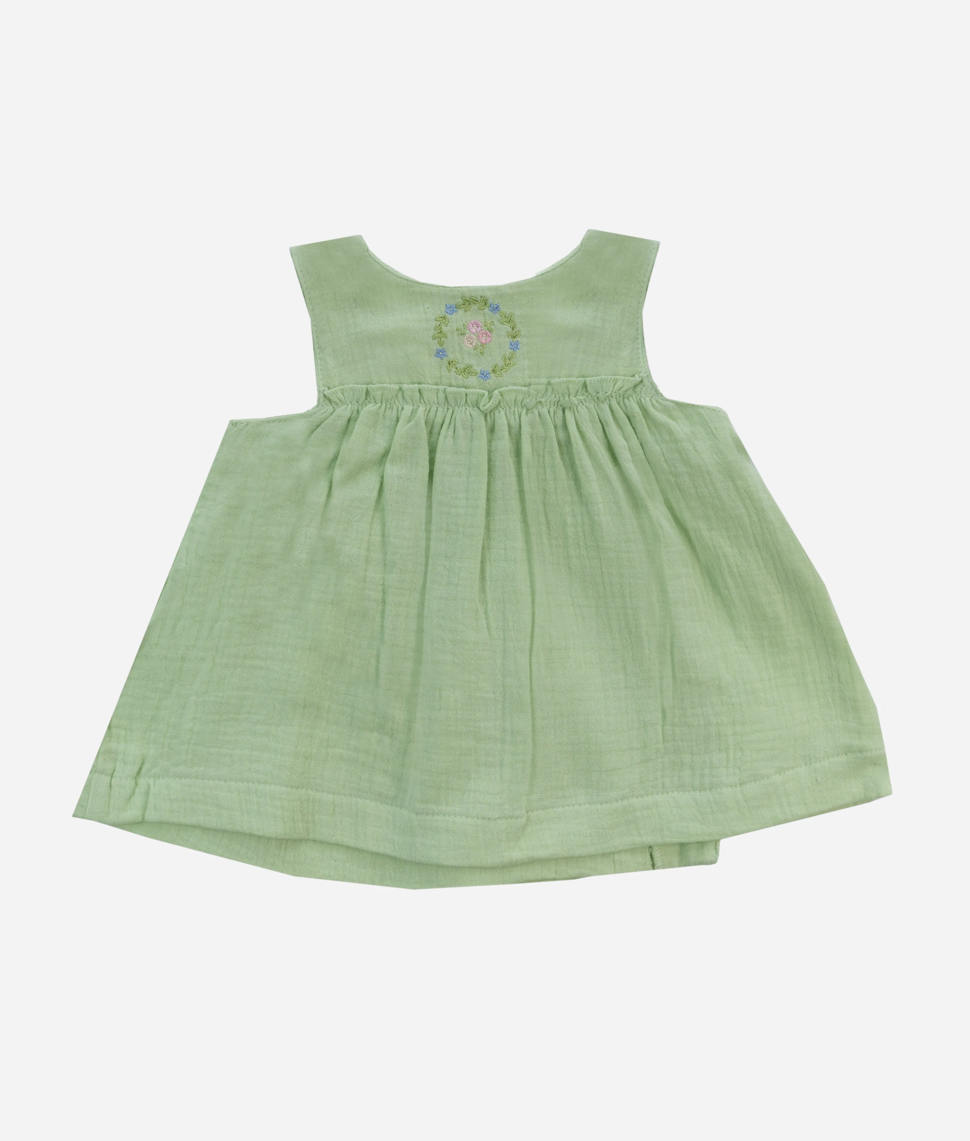 Light Lime Zest Embroidery Dress With Bloomer - 2Pcs Set