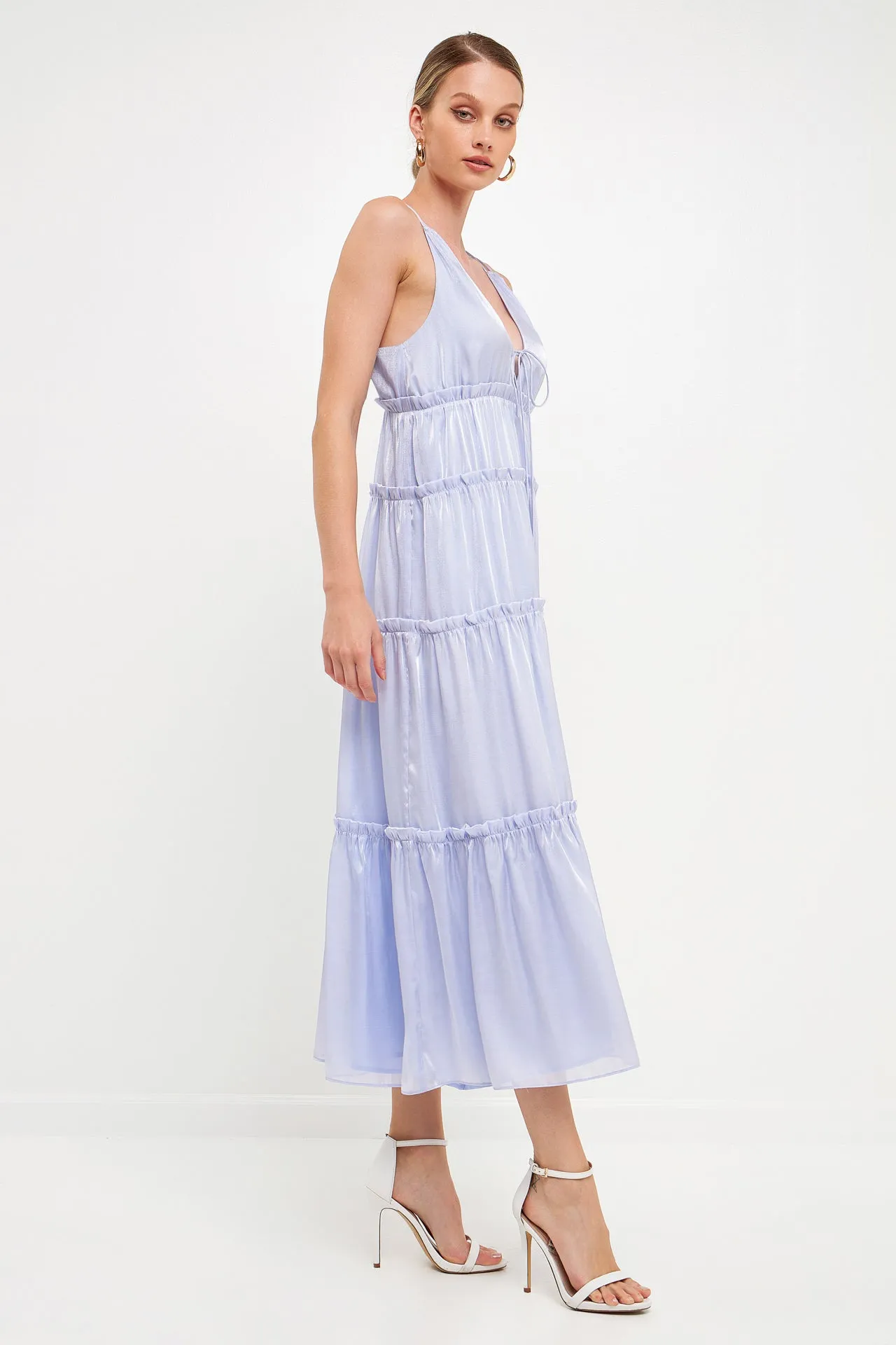 Light Sheen Front Tie Maxi Gown