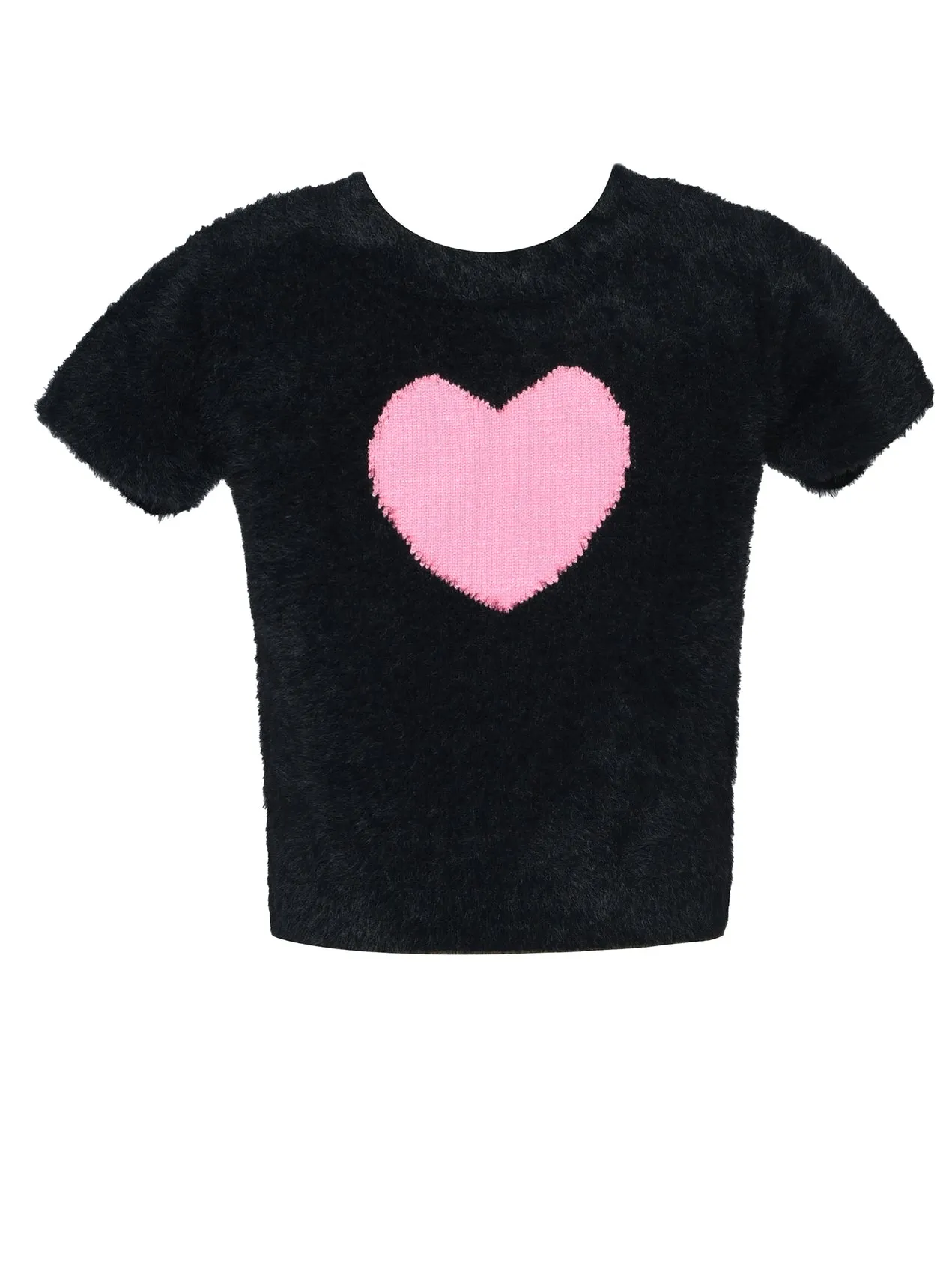 Little l Big l Tween Fuzzy Heart Colorblock Sweater Top