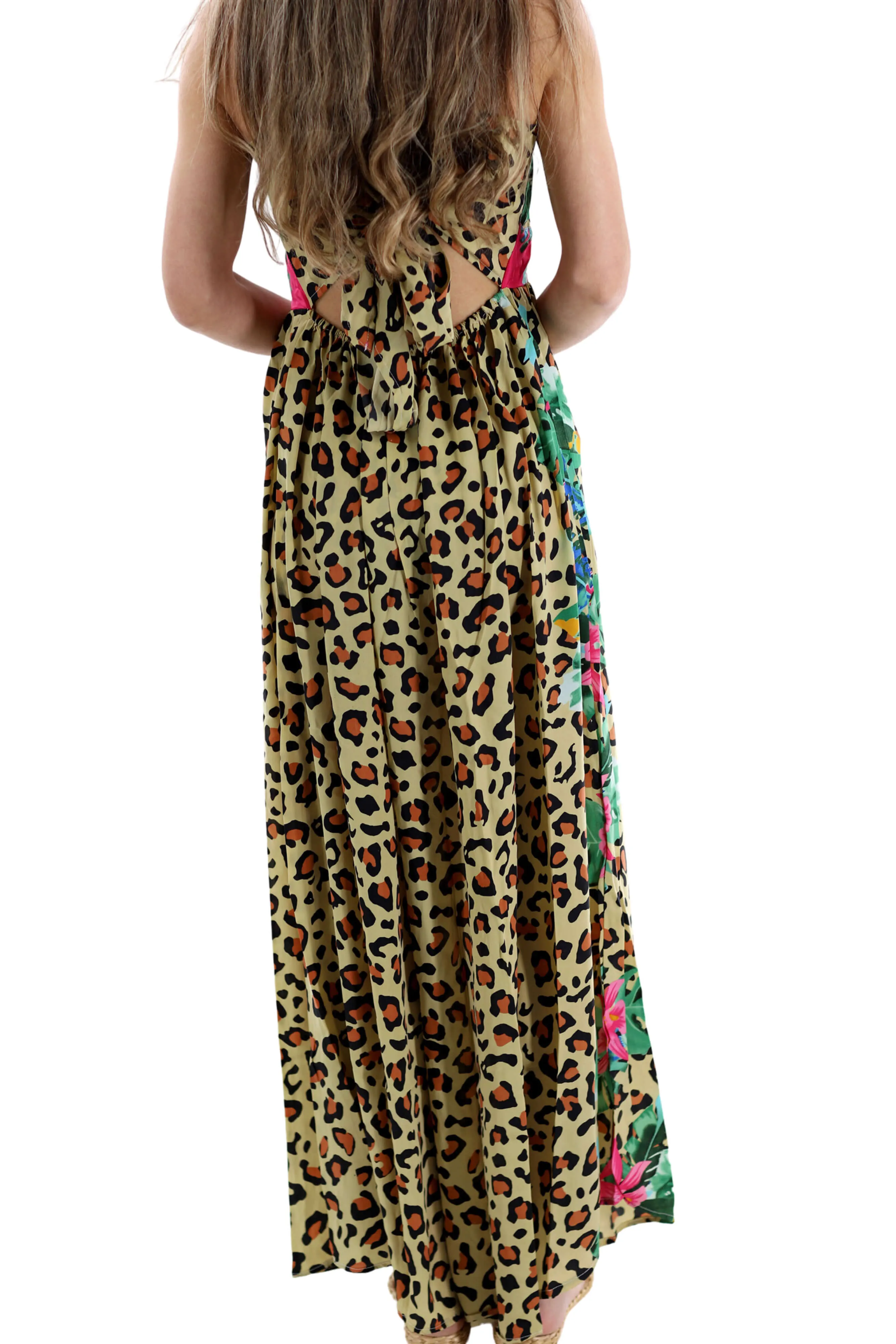 Long Flowy Floral 'Alessandra' Maxi Dress in Leopard