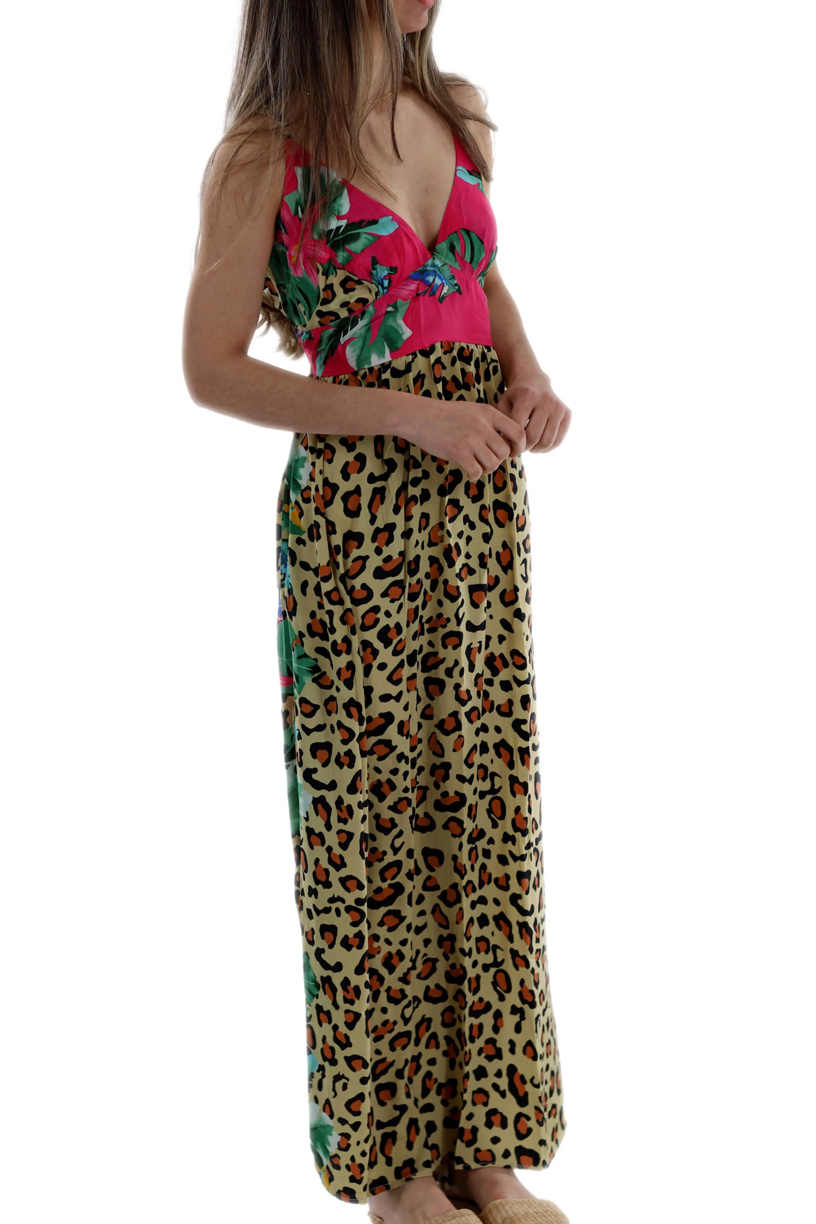 Long Flowy Floral 'Alessandra' Maxi Dress in Leopard