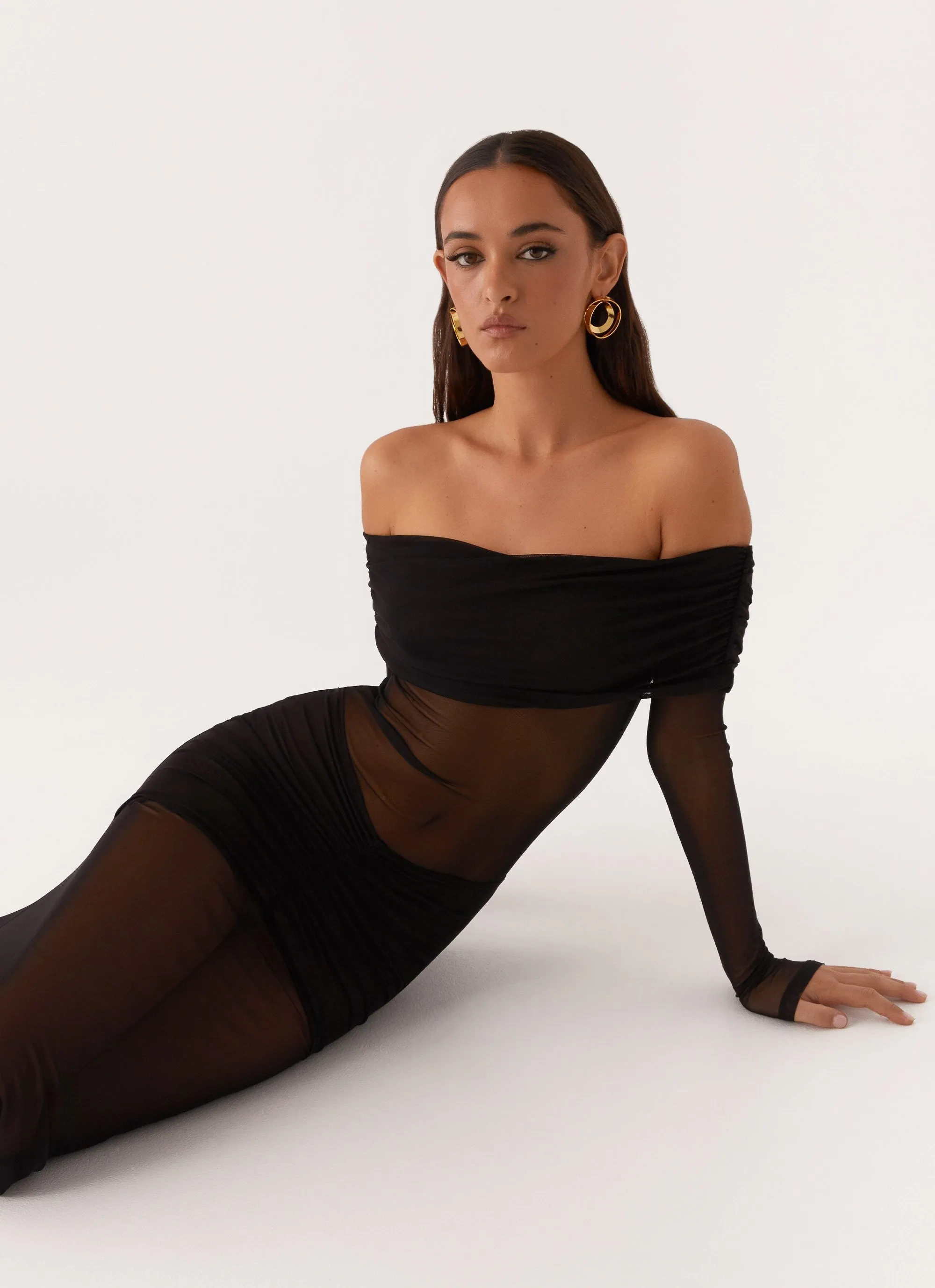 Maren Off Shoulder Maxi Dress - Black