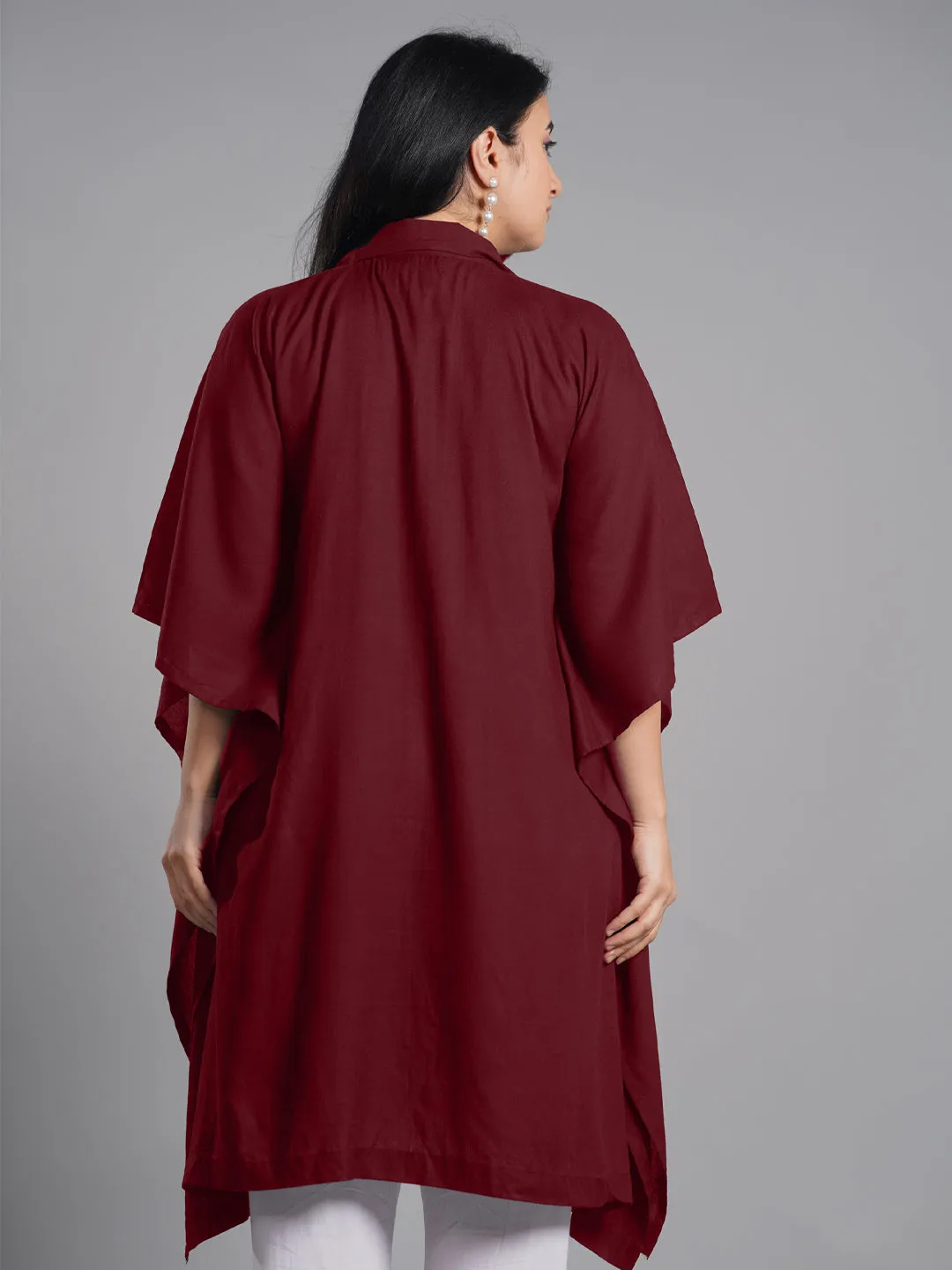 Maroon Rayon Shirt-Kaftan - Warmth