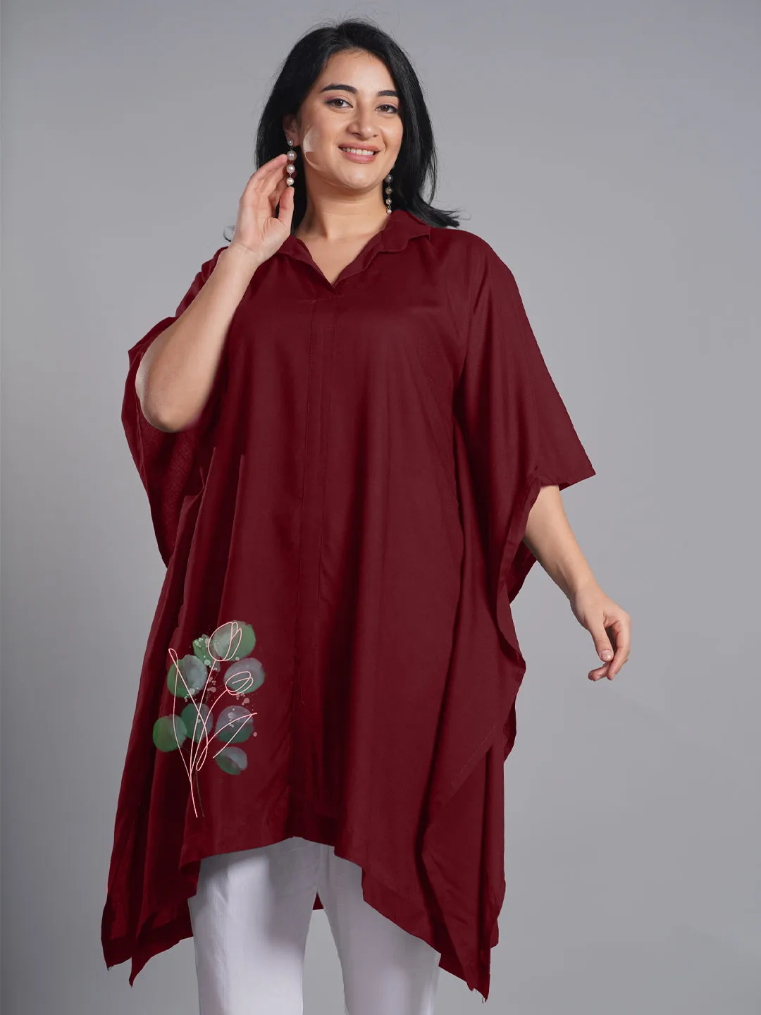 Maroon Rayon Shirt-Kaftan - Warmth