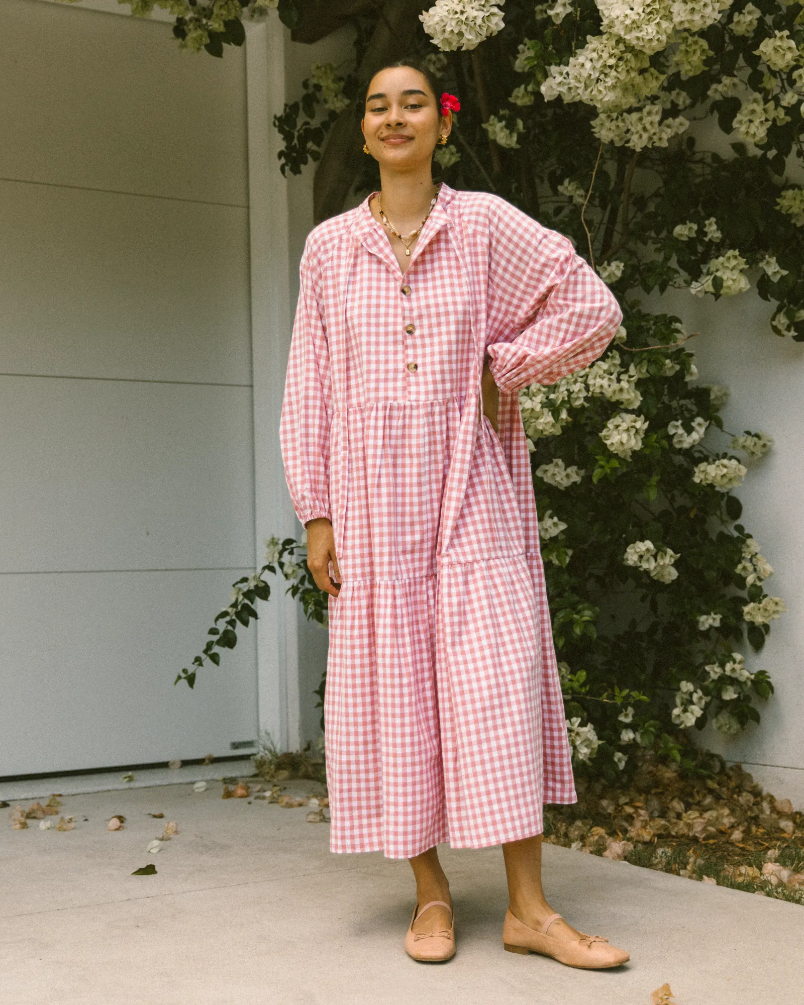 Maxi Avalon Smock Dress | Pink Gingham