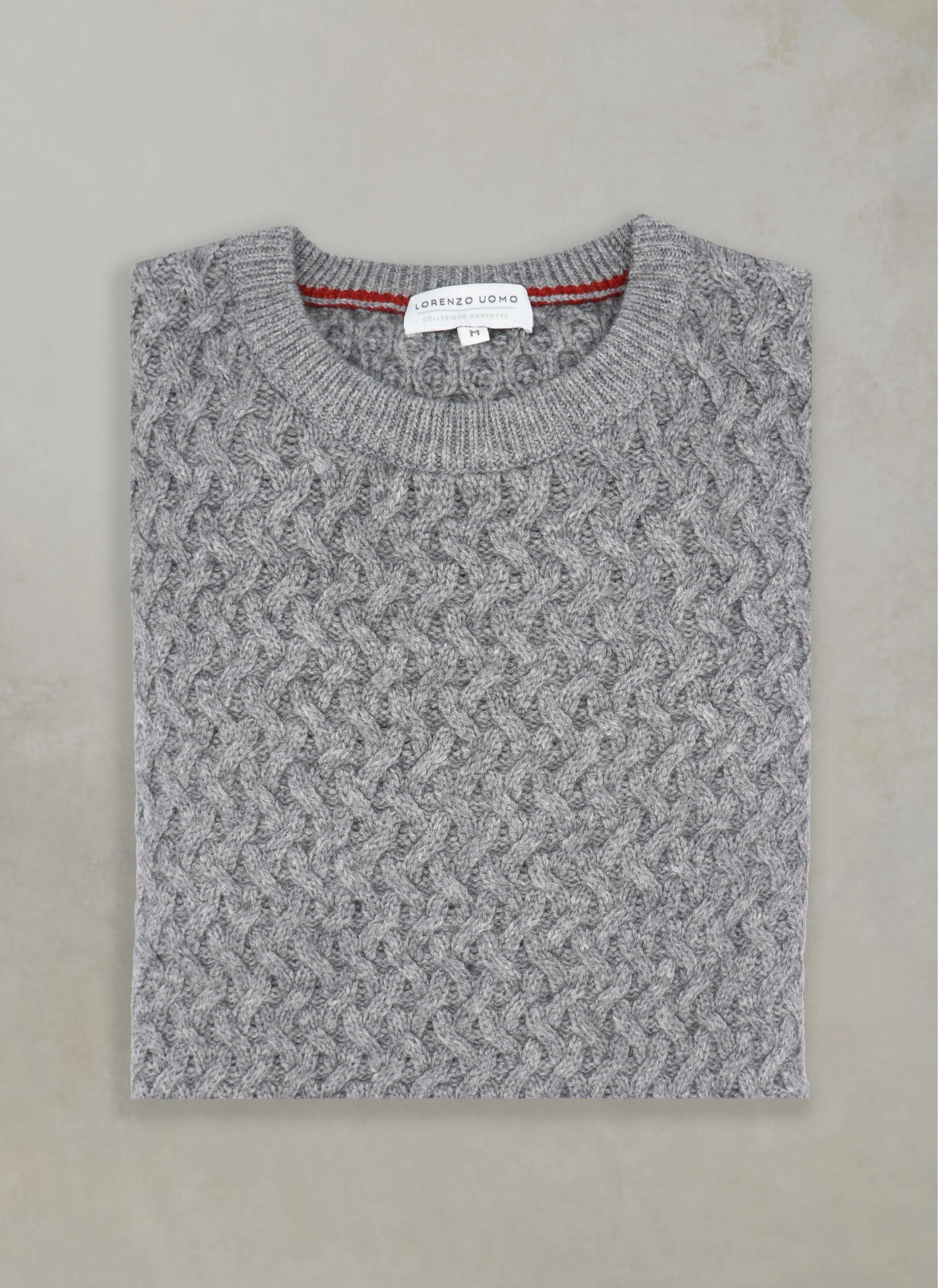 Men's Como Basketweave Cashmere Crew Neck Sweater in Light Grey