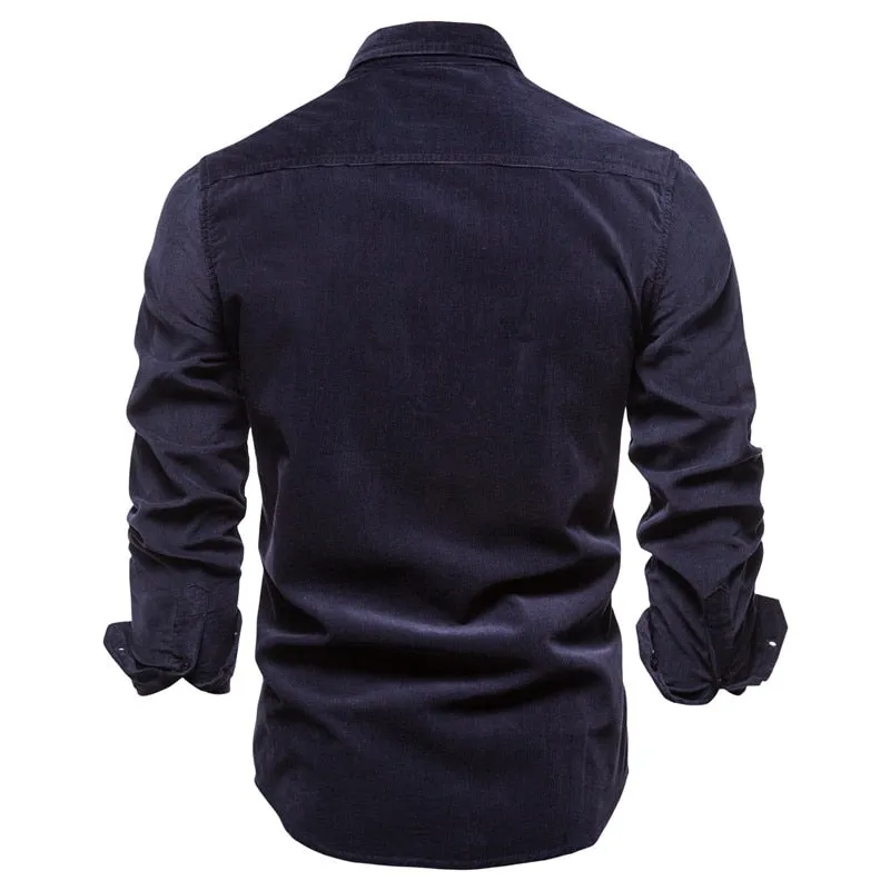 Men's Corduroy Long Sleeve Shirt Cotton Casual Tactical Workwear Ropa Hombre