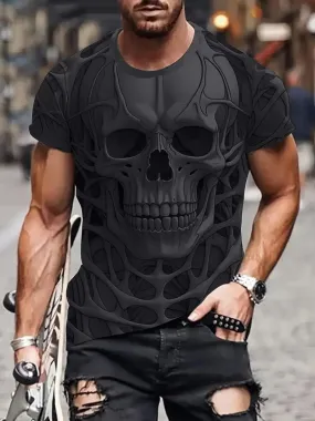 Men's Skull T 3D Digital Print Short Sleeve Crew Neck.