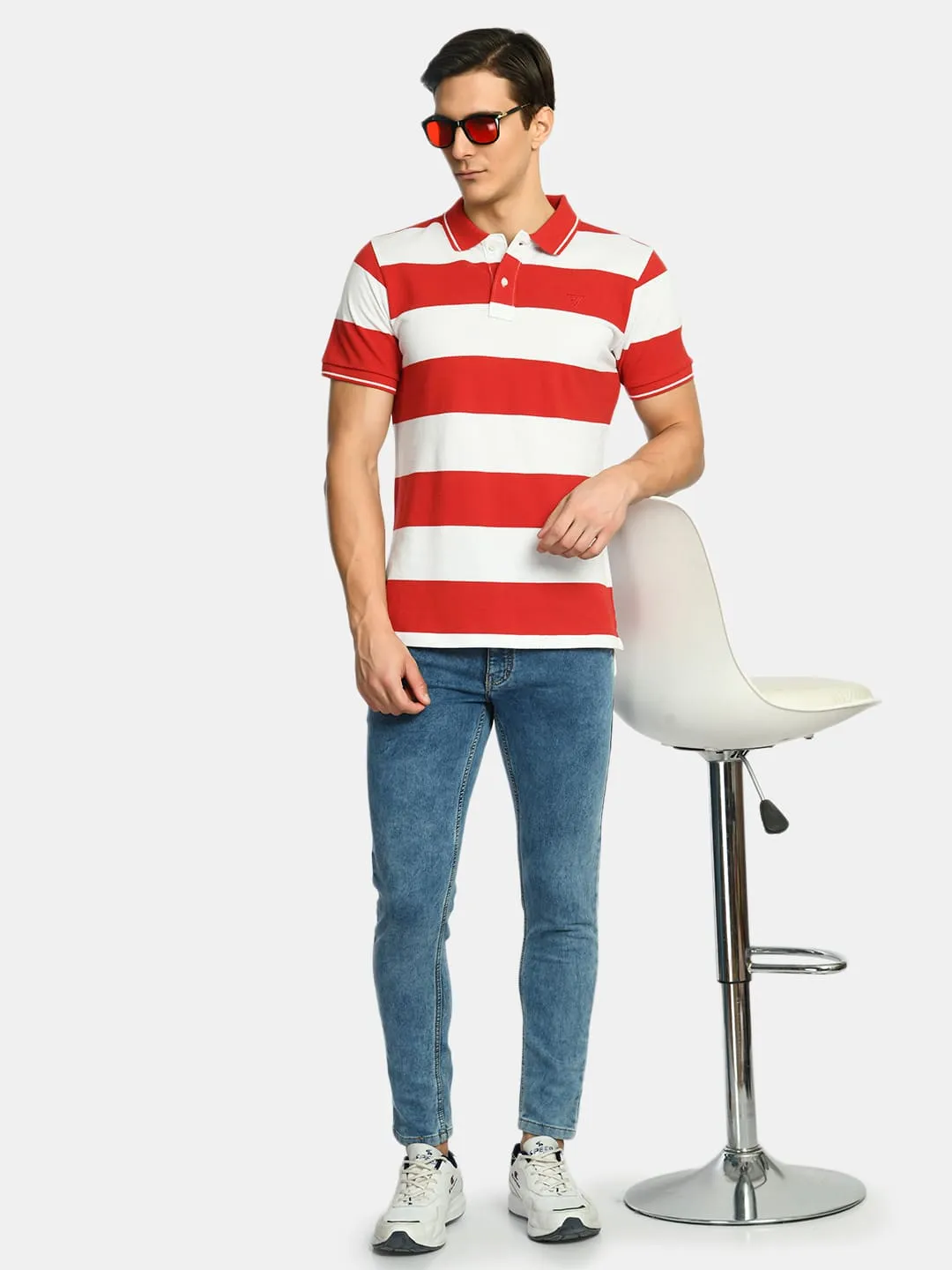 Men's Striped Red White Polo T-Shirt