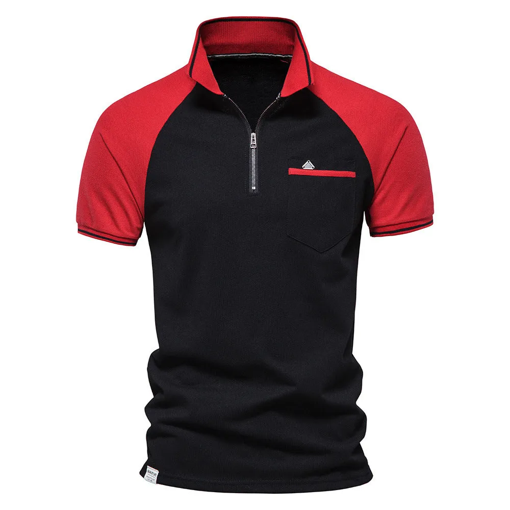 Men's Two-color Stitching Short-sleeved Polo Men's T-shirt