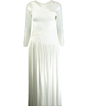 Meshki White Jenna One Shoulder Pleated Maxi Dress UK XS