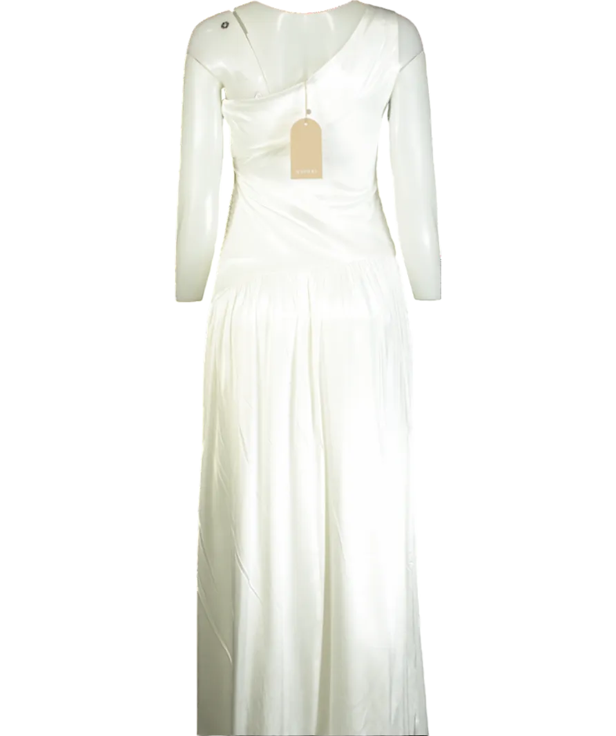 Meshki White Jenna One Shoulder Pleated Maxi Dress UK XS