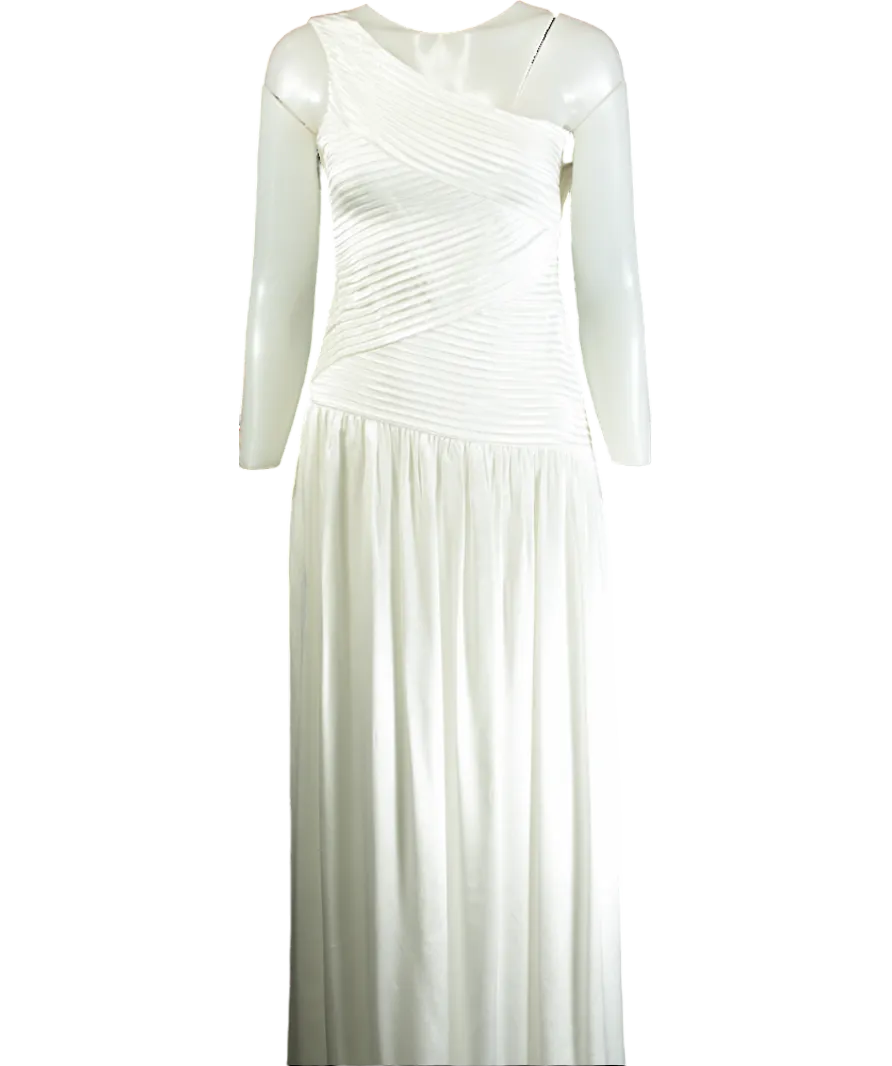 Meshki White Jenna One Shoulder Pleated Maxi Dress UK XS