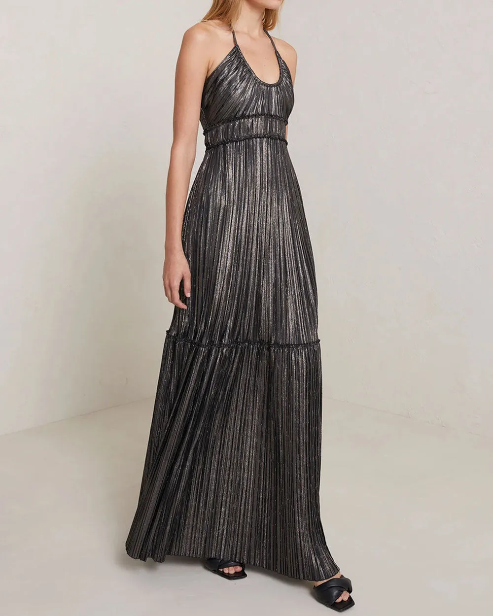 Metallic Black Sleeveless Cecilia Maxi Dress