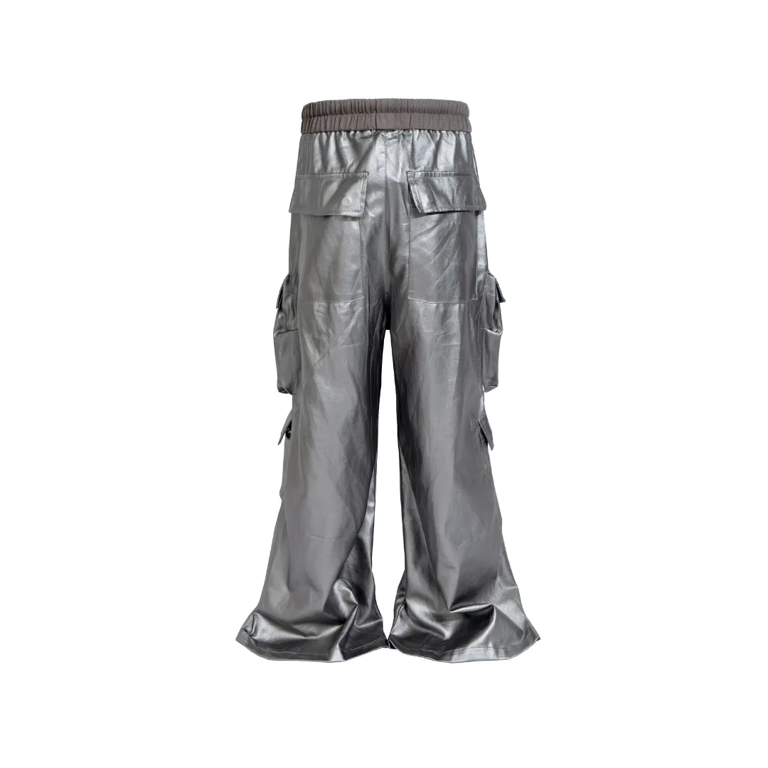 Metallic Wide Leg Cargo Pants