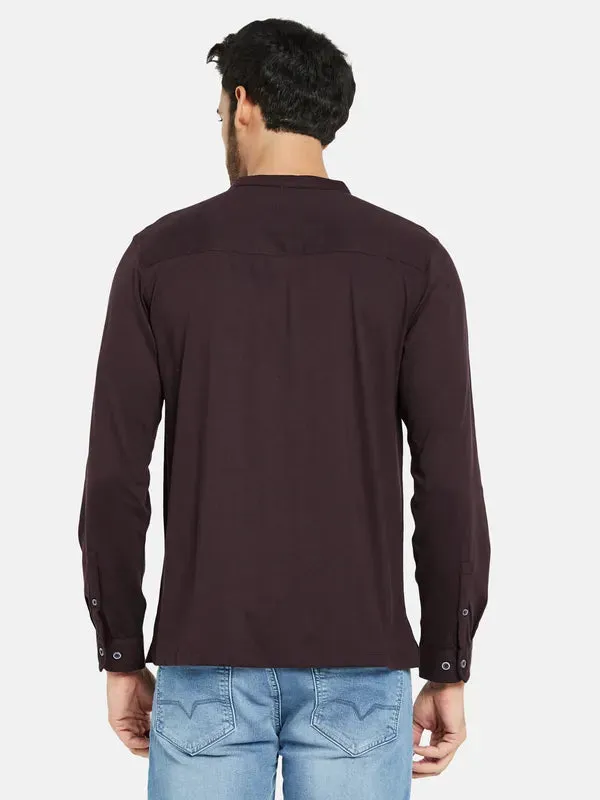 Mettle Men Maroon Henley Neck Pockets T-Shirt