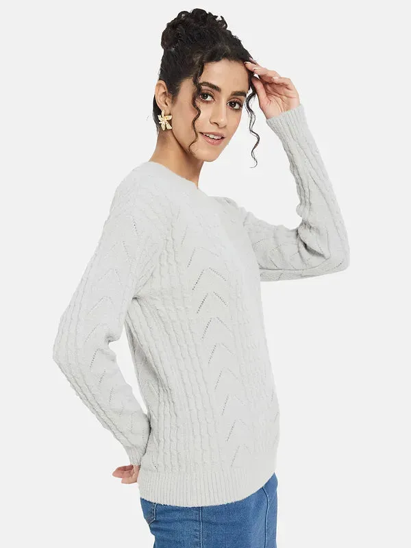 Mettle Women Grey Striped Pullover