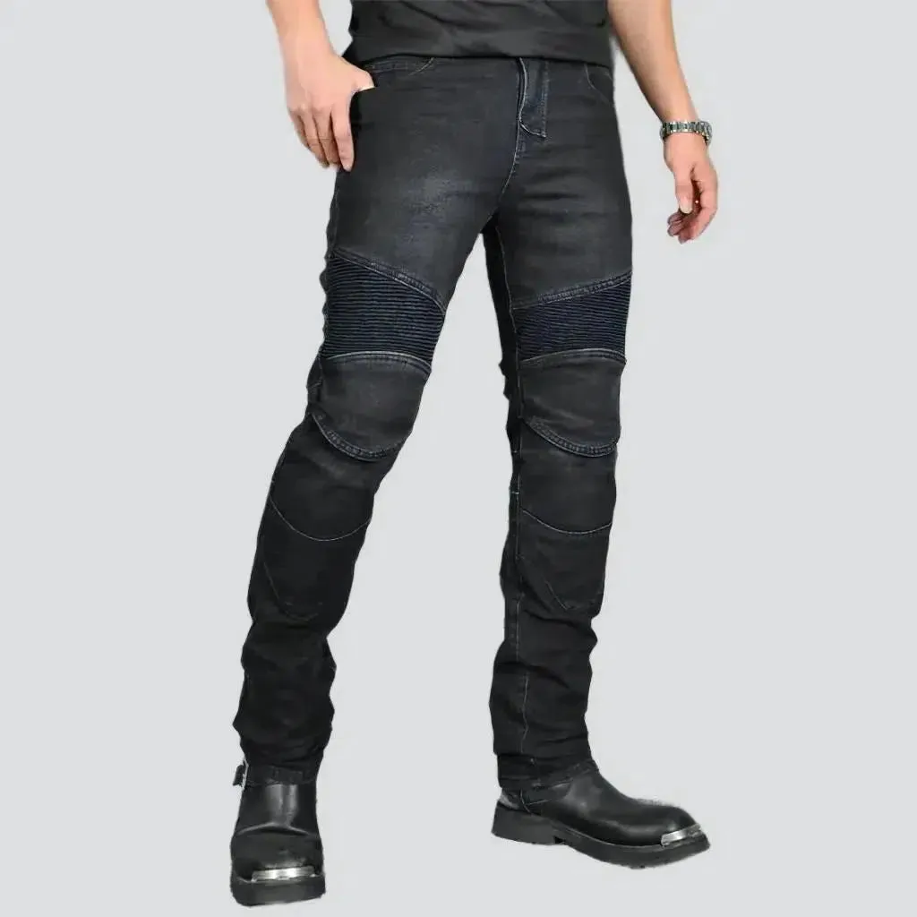 Mid-waist stonewashed riding jeans
 for men