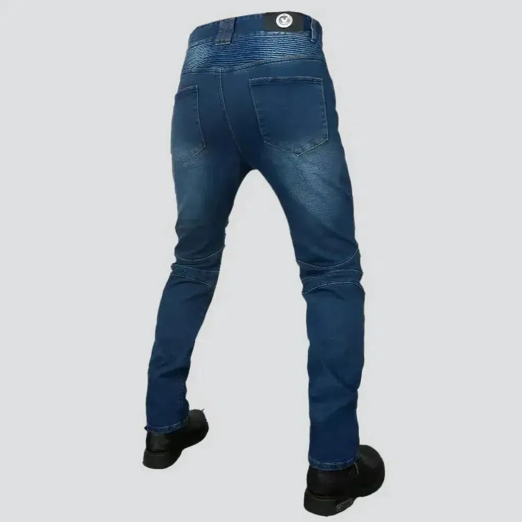 Mid-waist stonewashed riding jeans
 for men