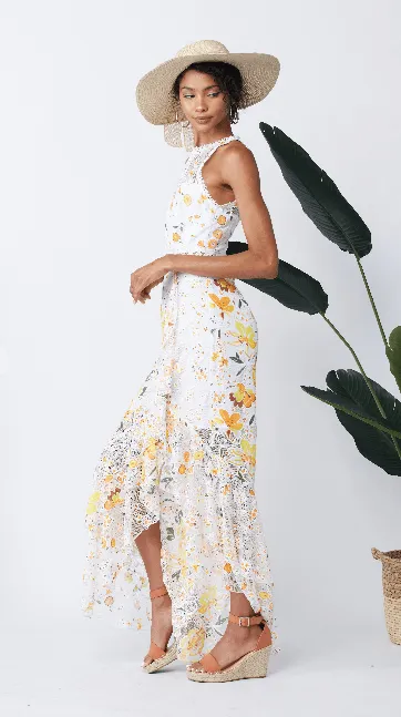 Minuet High-Low Yellow Daisy Maxi Dress