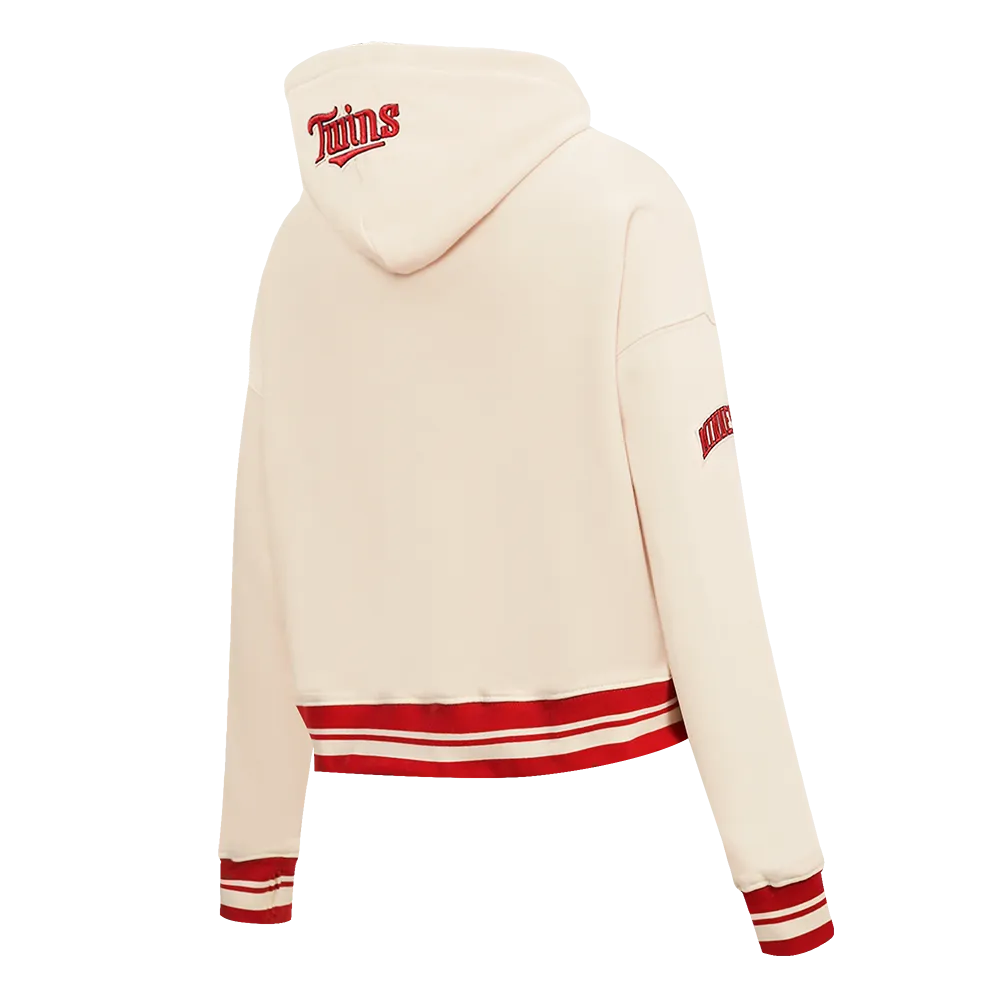 MLB MINNESOTA TWINS RETRO CLASSIC WOMEN'S RIB CROPPED PO HOODIE (EGGSHELL/ RED)