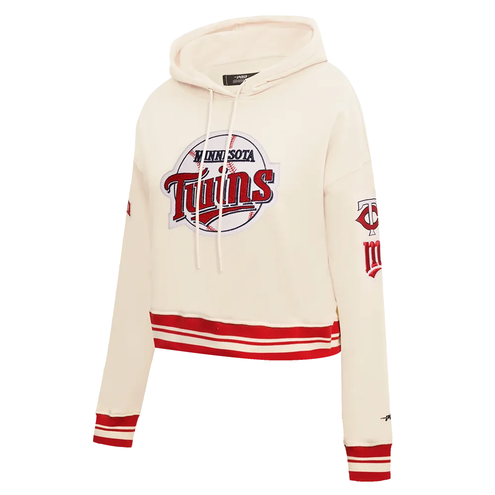 MLB MINNESOTA TWINS RETRO CLASSIC WOMEN'S RIB CROPPED PO HOODIE (EGGSHELL/ RED)