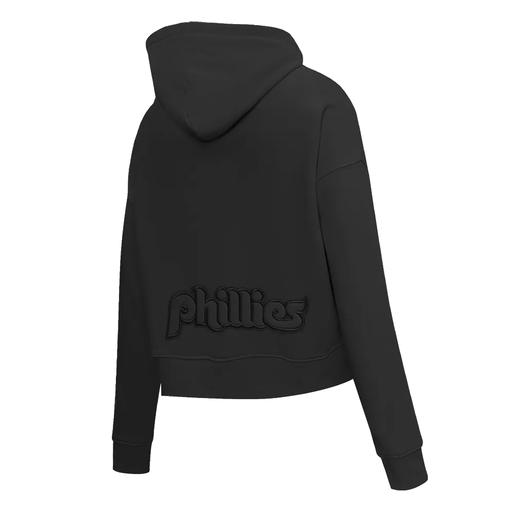 MLB PHILADELPHIA PHILLIES RETRO NEUTRAL WOMEN'S CROPPED PO HOODIE (BLACK)