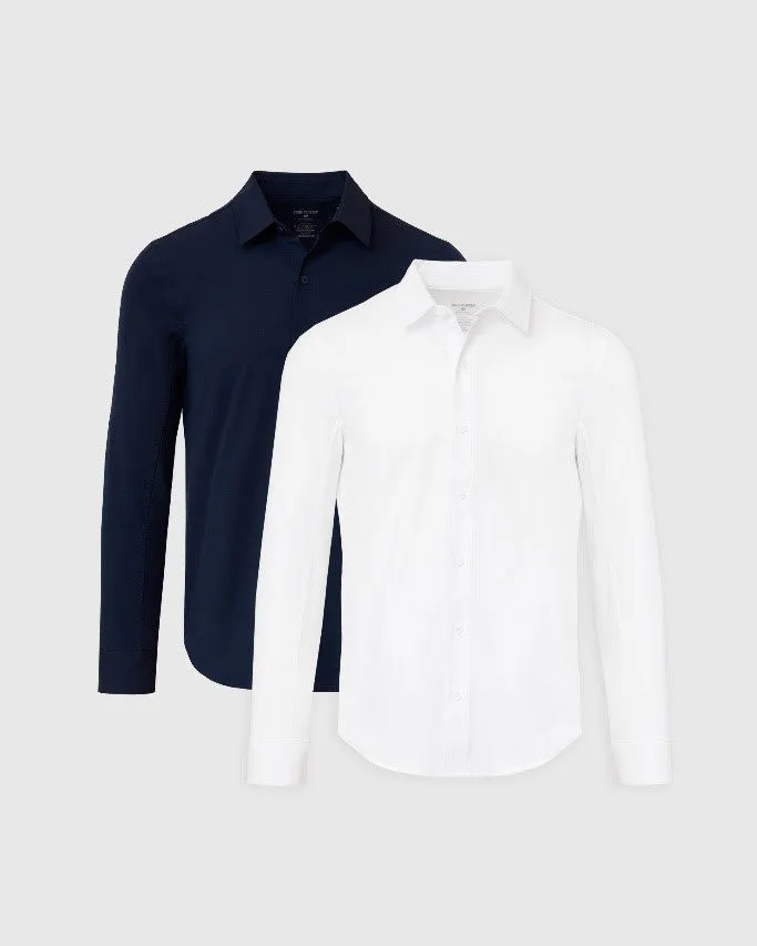 Navy and White Commuter Long Sleeve Shirt 2-Pack