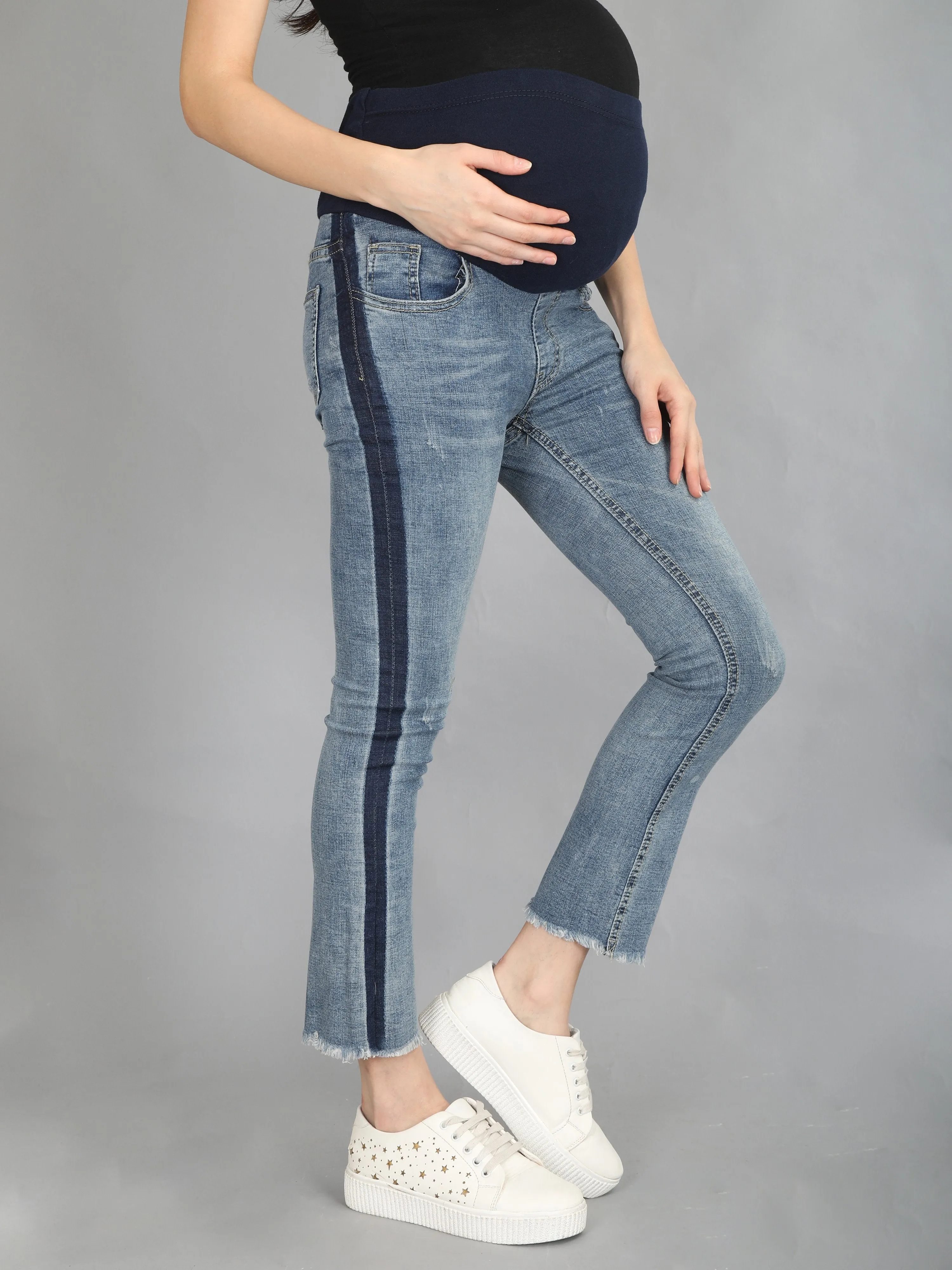 Navy Blue Taped Denims with Belly Support