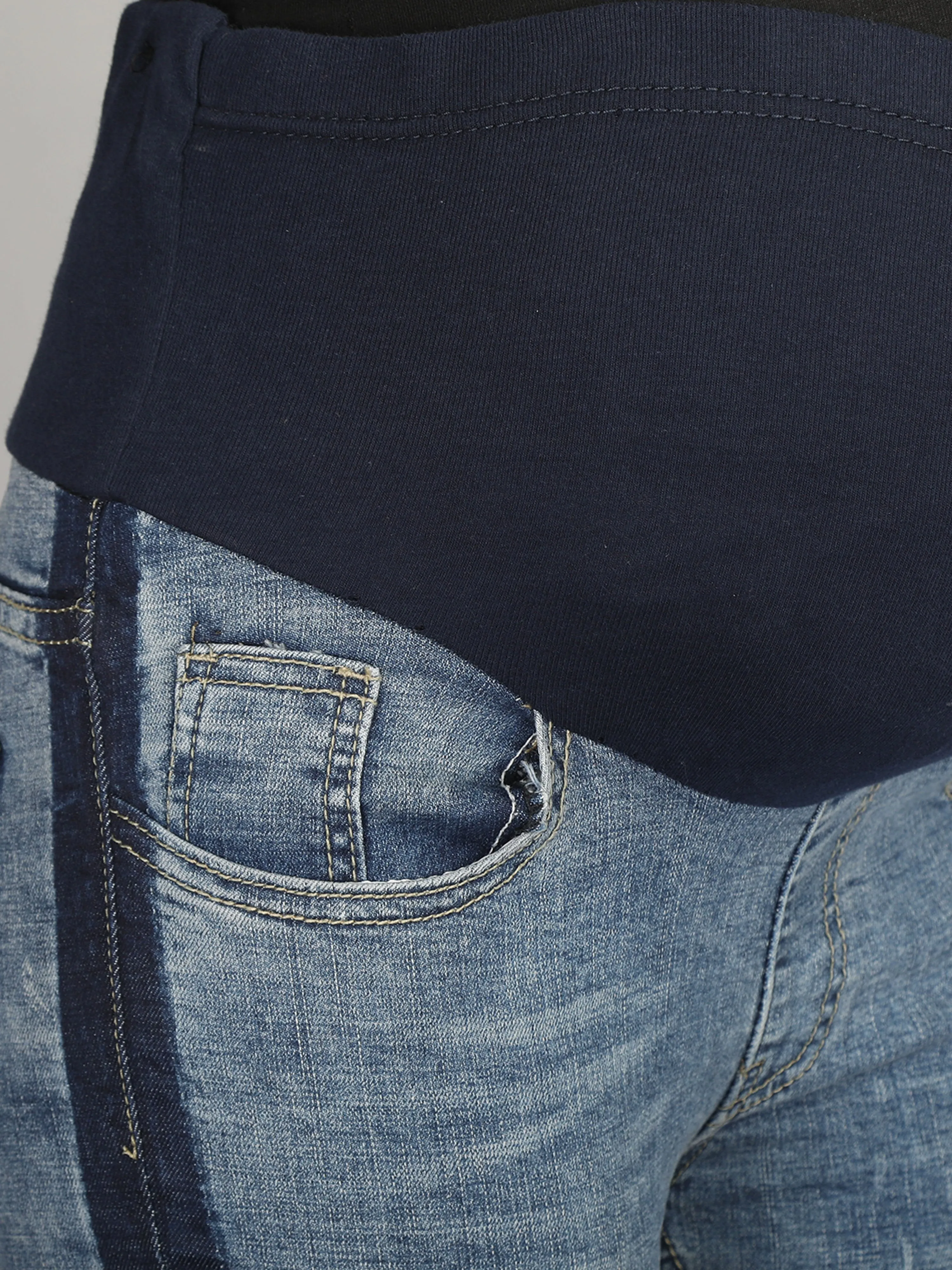 Navy Blue Taped Denims with Belly Support