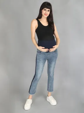 Navy Blue Taped Denims with Belly Support