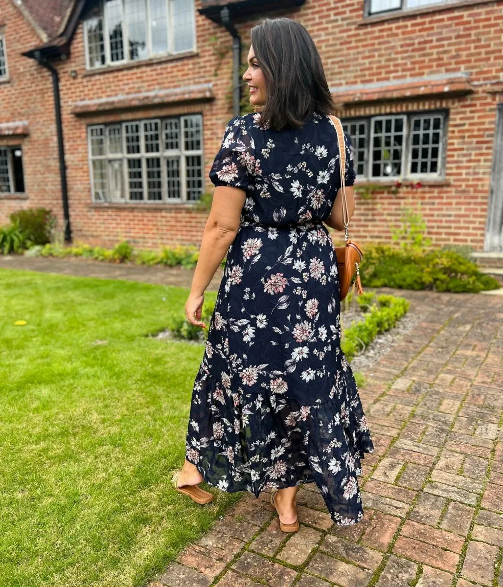 Navy Floral Tiered Maxi Dress