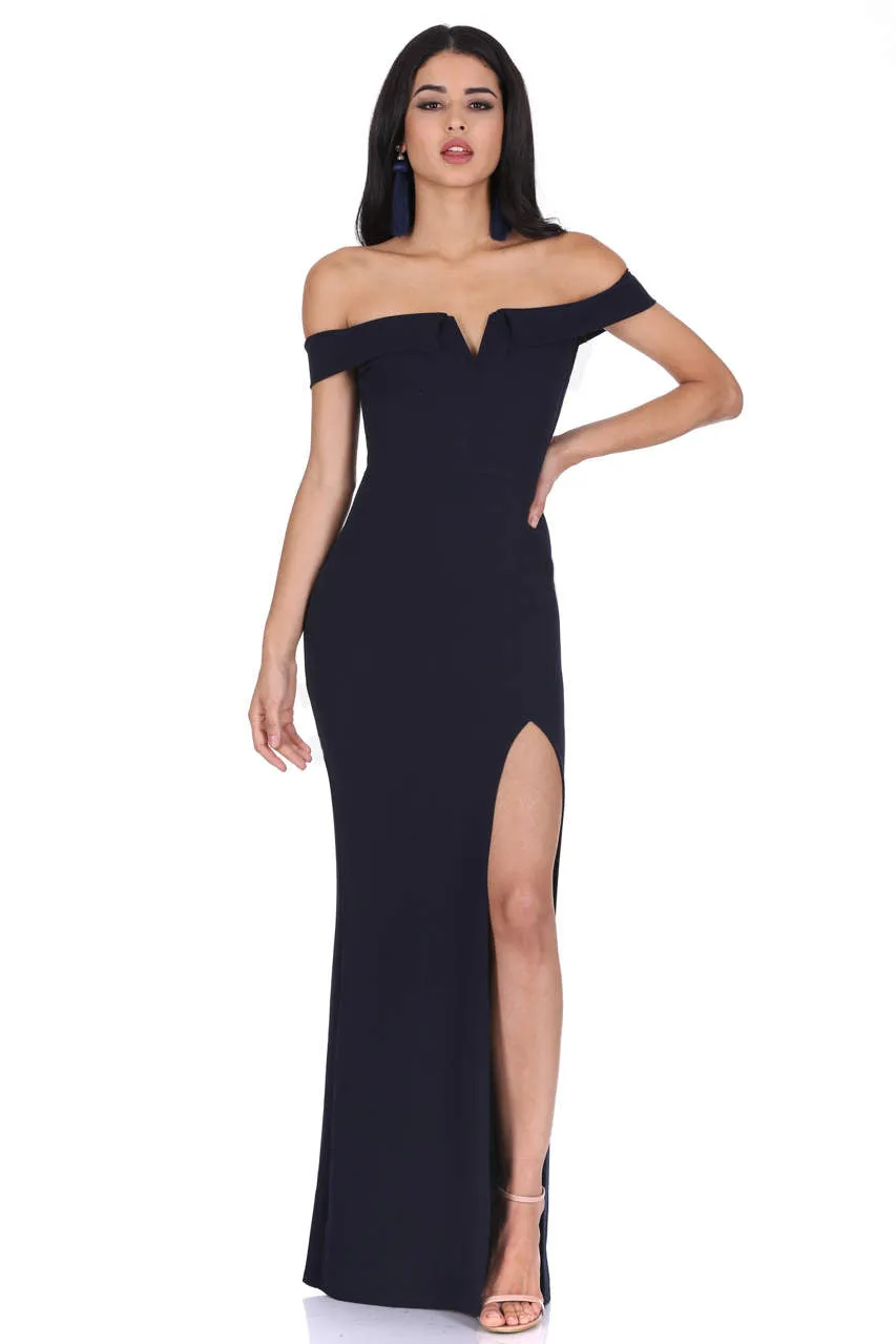 Navy Off The Shoulder Maxi Dress